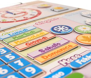 CALENDARIO OROLOGIO magnetico per bambini, Gioco educativo Data Tempo e Ora per Parete o Frigorifero, 43x32cm. Scatola ideale come regalo di compleanno per bambini a scuola o asilo nido (Italiano)