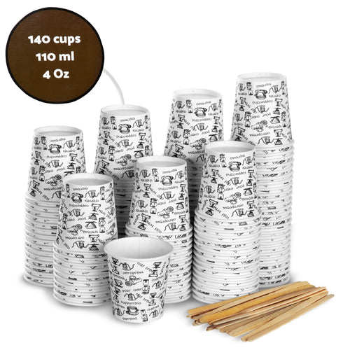 140 Bicchieri Carta Espresso To Go 110 ml Con Bastoncini Per Mescolare In 140 - Ilgrandebazar