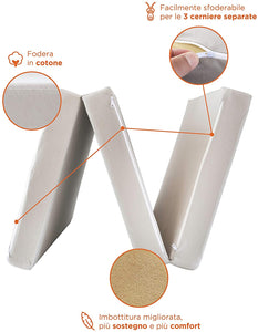 Materassino da Viaggio per Lettino Bambini Premium, 100% Cotone Sfoderabile e Lavabile, Interno in Comfort Foam™ Peso e Densità +45% No Sostanze Nocive Pieghevole 60 x 120 x 6 cm Borsa Trasporto