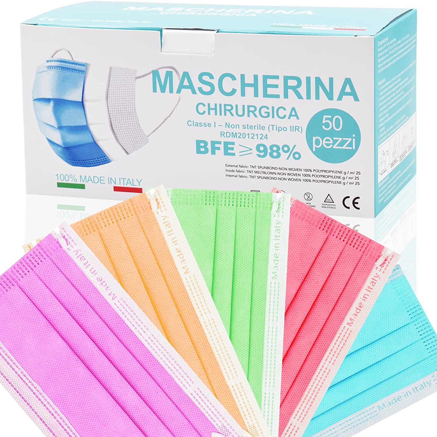 Mascherine Colorate Monouso MADE IN ITALY Certificate Tipo IIR,Nasello –