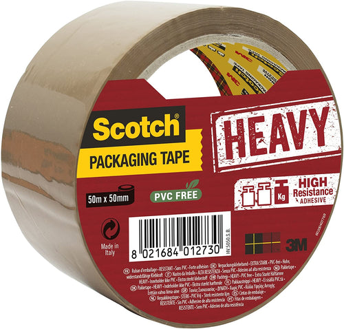 Scotch Nastro da Imballo 3M Packaging Tape Heavy/Nastro Adesivo Ultra Resistente, Confezione da 1 Rotolo, Avana, 50mm x 50m