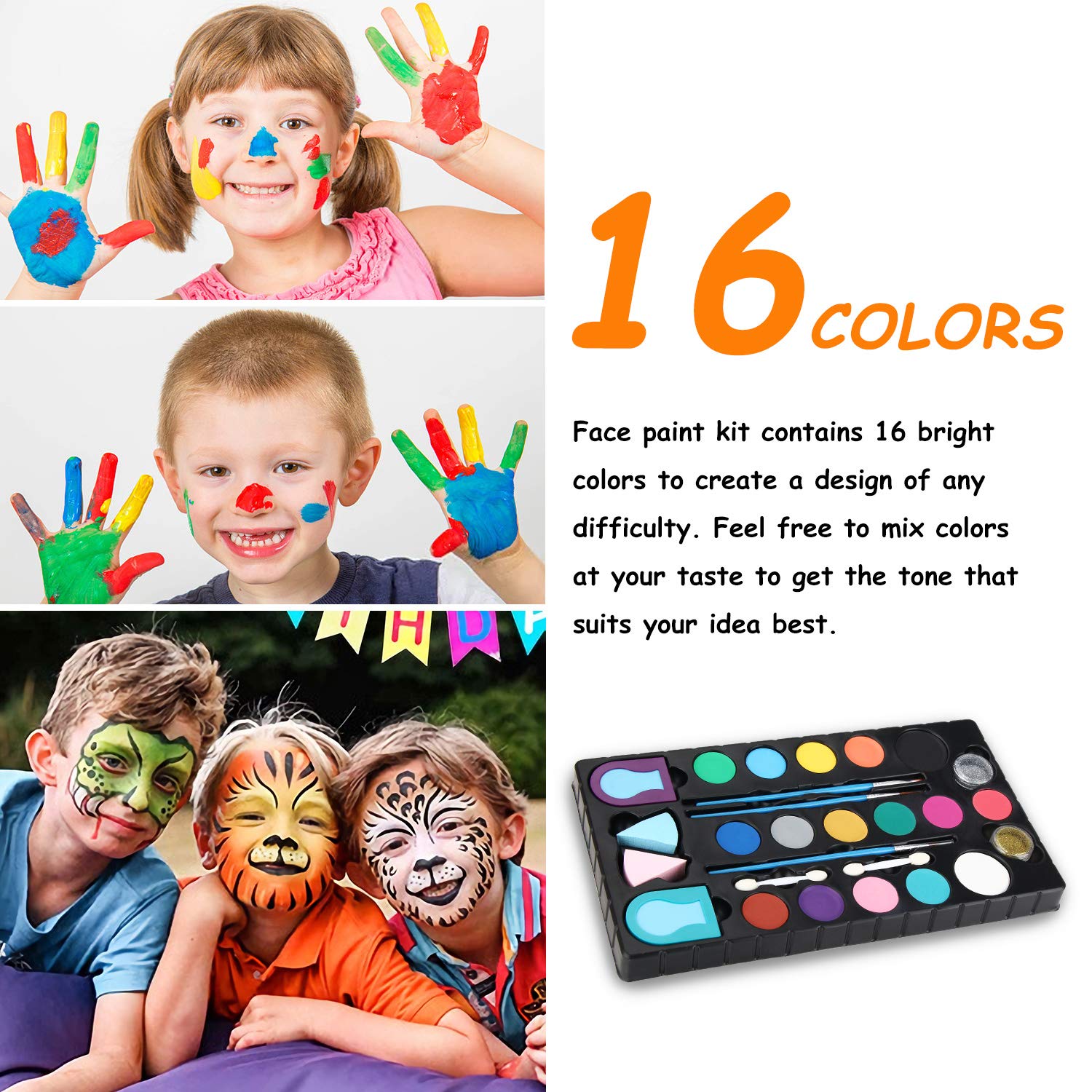 SKYYUE Trucchi per Viso Bambini Face Painting Kit, 15 Colori Trucco Viso Bambini Body Painting, Pittura Viso e Corpo con 2 Pennelli e 40 Stencil, Truccabimbi Professionali per Halloween Festa (2 PCS SKYYUE Trucchi per Viso Bambini Face Painting Kit, 15 Colori Trucco Viso Bambini Body Painting, Pittura Viso e Corpo con 2 Pennelli e 40 Stencil, Truccabimbi Professionali per Halloween Festa (2 PCS