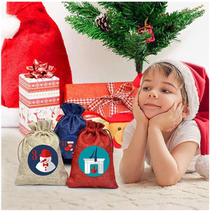 Borsa per calendario natalizio con conto alla rovescia, calendari dell'Avvento fai-da-te, sacchetti piccoli,sacchetti dell'Avvento con coulisse con 24 clip in legno e corda di canapa, riutilizzabili