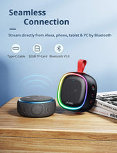 Carica l'immagine nel visualizzatore di Gallery, Cassa Bluetooth con Luce RGB, LENRUE Casse da Doccia Portatile con Impermeabile IPX7, 360° Stereo, Bassi Potente, 20 Ore di Riproduzione, Altoparlante True Wireless per Feste, Viaggi, Vasca, Bagno Nero