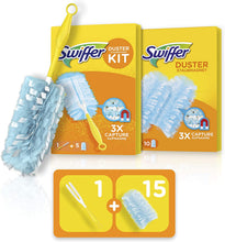 Carica l'immagine nel visualizzatore di Gallery, Swiffer Duster Starter Kit Piumino Catturapolvere Più Ricambi, 1 Manico e 15 Piumini, Catturano e Intrappolano Fino a 3 Volte Più Polvere e Pel Rispetto a un Piumino Tradizionale