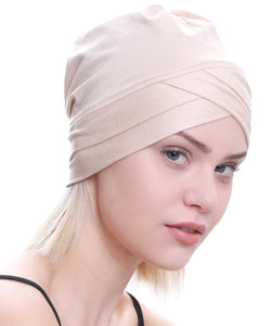 Deresina Cuffia in Cotone con Fascia Frontale Modello W per chemio (Cinnamon) - Ilgrandebazar