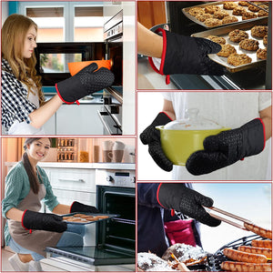 Guanti Da Forno In Silicone E Cotone - Resistenza Al Calore 300°C, Set Di 2 Grigio - Foto 4