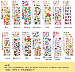Adesivi per Bambini, Leenou 900+ Adesivi 3D Stickers per Puffy Adesivi per Regali Gratificanti Scrapbooking Inclusi Camion, Aeroplani, Animali, Pesci, Dinosauri, Numeri, Frutta e Altro (36 Fogli)