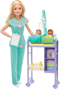 Barbie- Carriere Playset Pediatra Bambola, 2 Neonati e Accessori Giocattolo per Bambini 3+ Anni, GKH23