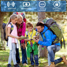 Carica l'immagine nel visualizzatore di Gallery, woktok Walkie Talkie Ricaricabile per Bambini 8 canali Funzione VOX Fino a 3 km in Area Aperta con Schermo LCD retroilluminato Ideale per attività avventurose all'aperto Gioca in Campeggio (3packs)