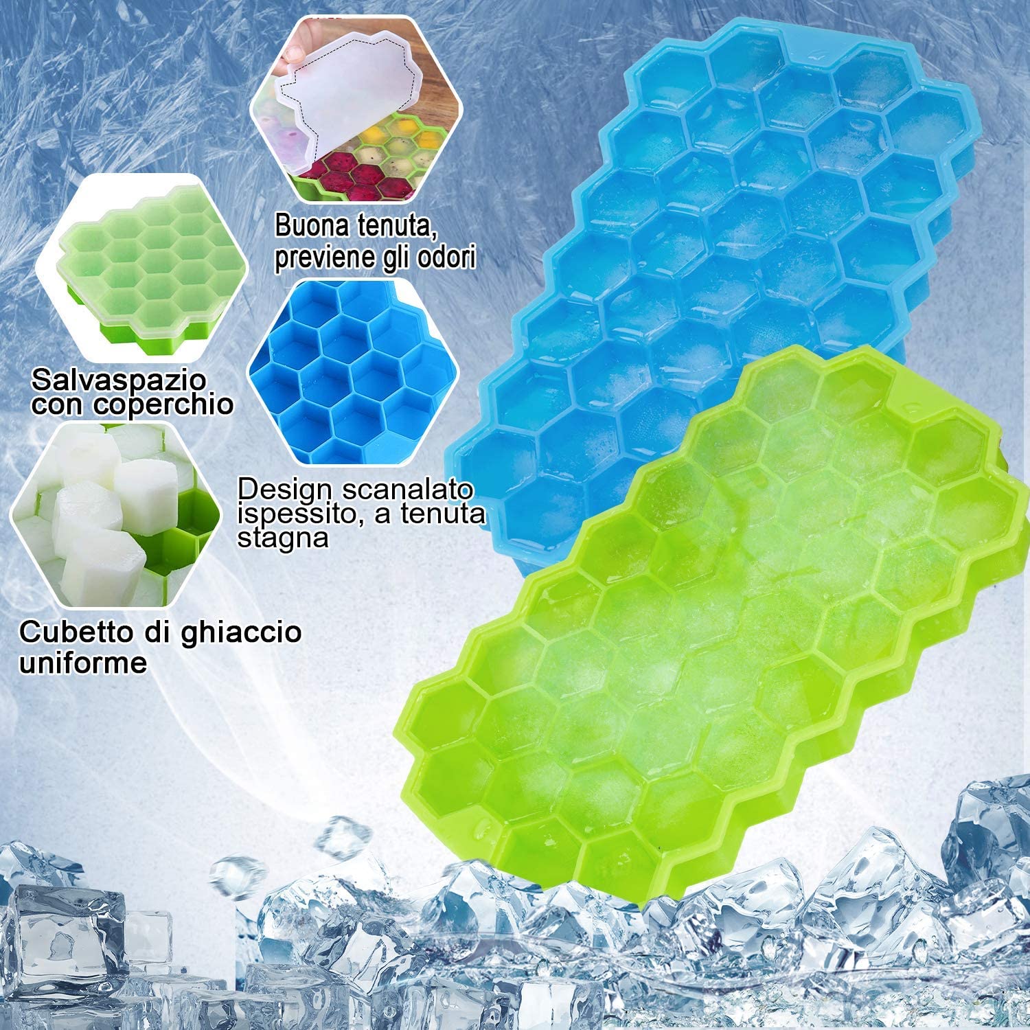 Stampo Ghiaccio In Silicone XXL - 2 Pezzi, Senza BPA, Con Coperchio - Per Cocktail E Bevande - Foto 10