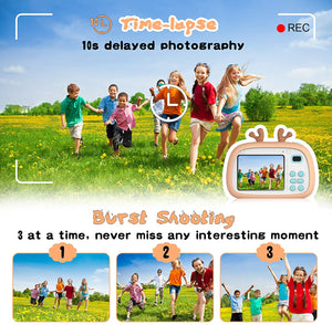 2NLF Macchina Fotografica Bambini HD da 2.4'' Fotocamera per Bambini 8MP 1080P Custodia Protettiva in Silicone con Cordino 32G TF Card Regalo di Natale Capodanno dai 3 ai 10 Anni