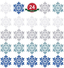 Carica l'immagine nel visualizzatore di Gallery, Naler 24 Pezzi di Fiocchi di Neve per Natale Decoratici Fiocchi di Neve con Glitter Addobbi per Albero di Natale Decorazione per Festa di Natale, Bianco, Argento, Blu, Blu Reale