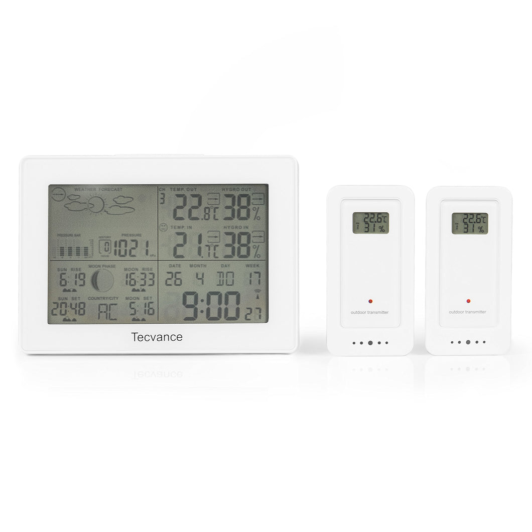 TECVANCE Stazione Metro Digitale con 2 Sensori 15.7 x 2.6 x 11.2 cm, Bianco - Ilgrandebazar