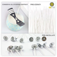 Carica l'immagine nel visualizzatore di Gallery, CZ Store Stoppini per Candele -GARANZIA A VITA- 100 Stoppini in Cotone Naturale Organico |15 CM| Stoppino Cerato con Cera di Soia - Durano a Lungo, Senza Fumo Nero, Guida per Creare Candele Profumate