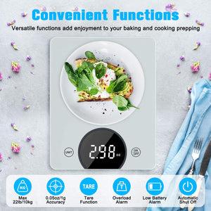 Bilancia da Cucina, Cocoda Bilancia Cucina Digitale da 10kg, con Precisione di 1g/0,05oz e Funzione Tare, Display a LED e Vetro Temperato, 4 Unità Bilance in g e oz per Cucina (2 Batterie Incluse) Bianco Trasparente