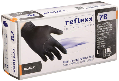 Reflexx R78, Guanti in Nitrile Neri senza Polvere Gr 4, 100 Pezzi, Nero