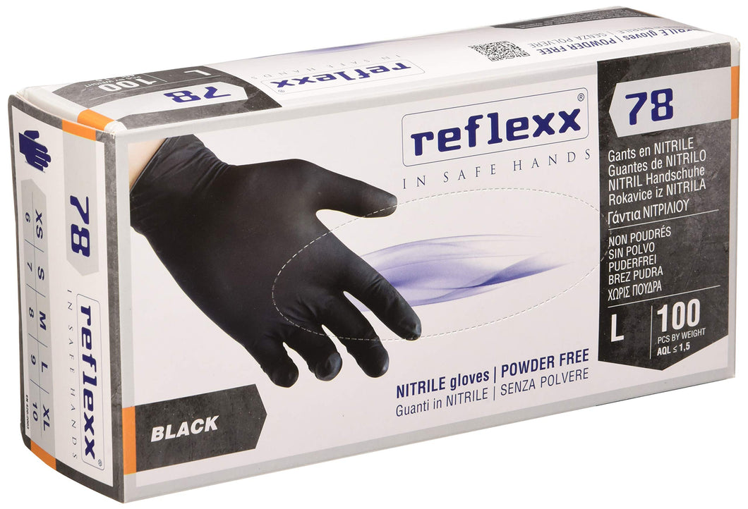Reflexx R78, Guanti in Nitrile Neri senza Polvere Gr 4, 100 Pezzi, Nero
