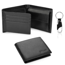 Carica l'immagine nel visualizzatore di Gallery, Portafoglio Uomo Vera Pelle Blocco RFID. Piccolo Portafoglio Con Portamonete Portafogli e Porta Chiavi Confezione Regalo, Porta tessere tascabile documenti, Raccoglitore tessere banconote sottile-NERO