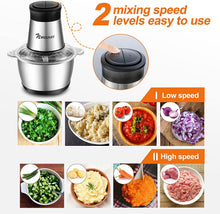 Carica l'immagine nel visualizzatore di Gallery, NWOUIIAY Tritatutto Elettrico 600 W con 2L Ciotola in Acciaio Inox 2 Velocità con 4 Lame Affilate Frullatore Tritatutto con Motore Potente Robot da Cucina per Frutta Verdura Carne Spezie
