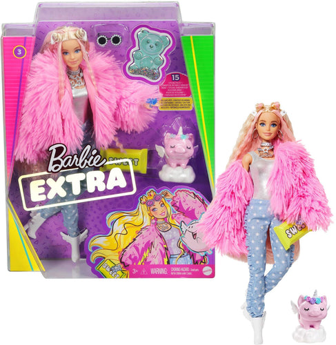 Barbie- Bambola Barbie Extra Bionda con Cucciolo, Vestiti alla Moda, Pelliccia Rosa e Accessori, Giocattolo per Bambini 3+ Anni, GRN28 Single