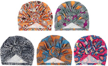 Carica l'immagine nel visualizzatore di Gallery, DRESHOW 5 Pezzi Donne Africana Turbante Sciarpa Avvolge Testa Boho Turbante Elastico Annodato Berretto Pre-annodato Berretto Chemio Cappello 5 Pack Donuts Flower A