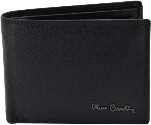 Pierre Cardin, Portafoglio Uomo Nero, Vera Pelle, Portamonete, Scatola Regalo (Nero, Tasca Con Cerniera)