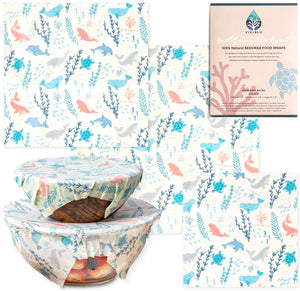 VIVIBLU Beeswax wrap – Pellicola alimentare in cotone e cera d’api – Fogli cerati plastic-free, eco-friendly e sostenibile – Involucro Ecologico, riutilizzabile, biodegradabile – Set di 3 taglie