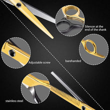 Carica l'immagine nel visualizzatore di Gallery, Serda-Run Forbici Parrucchiere Professionali Kit, Forbici Per Sfoltire I Capelli, Forbici Barba/ Testurizzare Set Di Forbici Per Parrucchieri Professionali Per La Casa (Nero-Oro)
