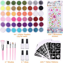 Carica l&#39;immagine nel visualizzatore di Gallery, Kit Tatuaggi Glitterati, Nivlan 48 Colori Tatuaggi Temporanei Bambini con 203 Stencil, Tatuaggi Glitter Impermeabili per Ragazzi Ragazze Adulti Festa Carnevale