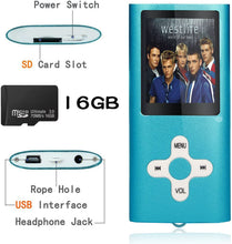 Carica l'immagine nel visualizzatore di Gallery, 16GB Lettore MP3, Tabmart Metal Hi-Fi Capacità Di Musicale Portatile Lettore MP3 Sound MP4 Lettore Multifunzione 15 Ore Di Riproduzione Continua, Blu