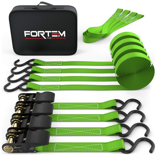 FORTEM Cinghie con Cricchetto, 4 di Fissaggio da 4,5m, 4 Cappi... - Ilgrandebazar