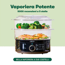 Carica l'immagine nel visualizzatore di Gallery, BELLA Vaporiera a Due Livelli con Contenitori Impilabili e Base Staccabile per Una Cottura Rapida e Simultanea, Capacità 7 L, Nero, Vaporiera a Due Livelli