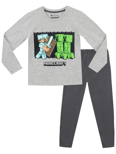 Minecraft Pigiama a Maniche Lunghe per Ragazzi Steve e Creeper Grigio 7-8... - Ilgrandebazar