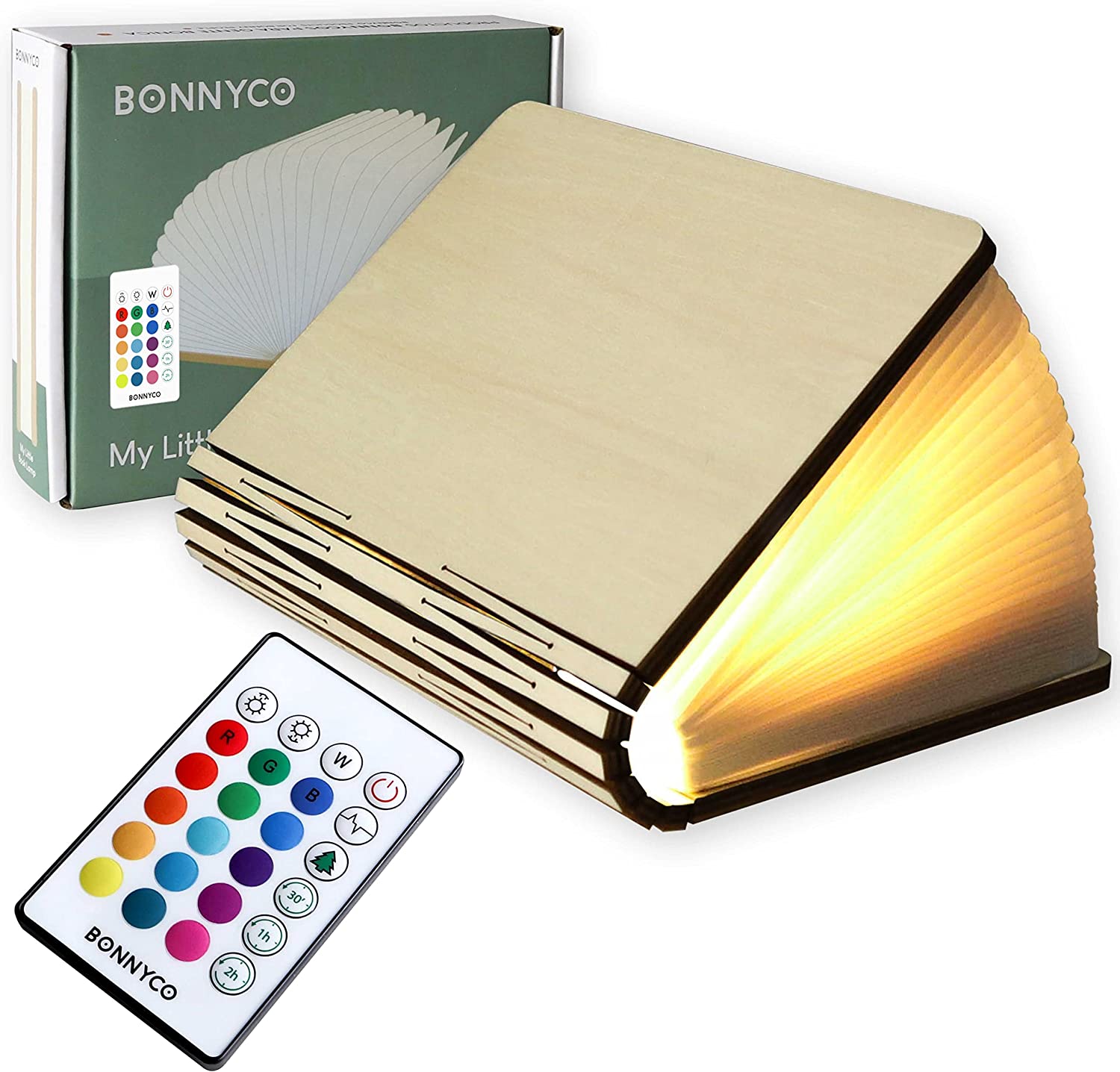 Lampada Libro Led Pieghevole in Legno con Telecomando 16 Colori e