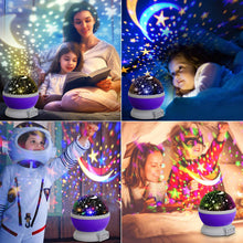 Carica l'immagine nel visualizzatore di Gallery, KKTICK Stelle Lampada, Proiettore Stelle Luce Notturna per Bambini con 4 Colori Lampadine LED 3 Offrire 8 Combinazioni Diverse Cosmos Stella Lampada Ruotabile Proiettore Luci per Regali-Viola