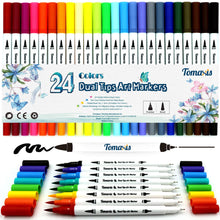 Carica l&#39;immagine nel visualizzatore di Gallery, 24 Dual Brush Pen Pennarelli Punta Fine per Disegno Doppia nero