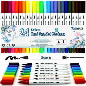 24 Dual Brush Pen Pennarelli Punta Fine per Disegno Doppia nero