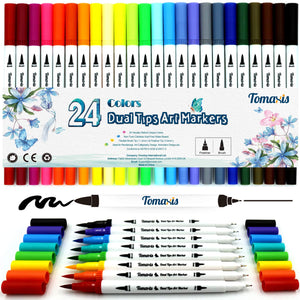 24 pennarelli con doppia punta, punta fine da 0,4 mm e Multicolore - Ilgrandebazar