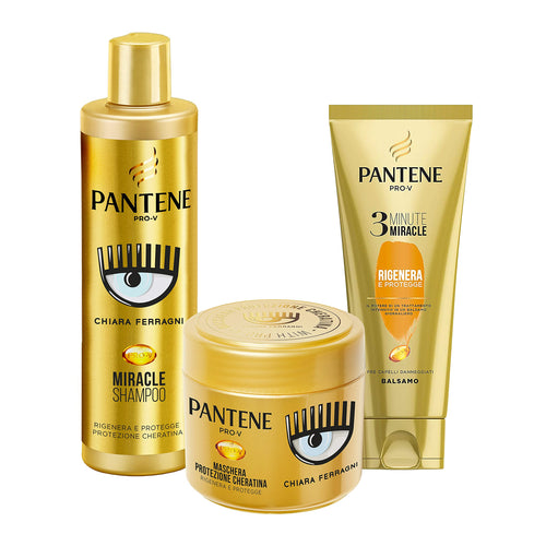 Pantene Pro-V by CHIARA FERRAGNI Balsamo 3 Minute Miracle, Rigenera&Protegge, 150 ml + Maschera Rigenera e Protegge + Shampoo Protezione Cheratina Rigenera e Protegge Capelli Secchi, EDIZIONE LIMITATA Shampoo + Balsamo + Maschera