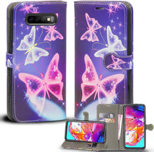 Carica l&#39;immagine nel visualizzatore di Gallery, Custodia per Samsung Galaxy S10 Plus, custodia a portafoglio ultrasottile in pelle + TPU con slot per carte di credito [funzione cavalletto] [chiusura magnetica] (Galaxy S10 Plus, farfalla blu libro)
