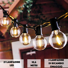 Carica l&#39;immagine nel visualizzatore di Gallery, JP-LED Catena Di Luci LED【 Con 27 Lampadine Led G40 】Luci Da Esterno E Da Arredamento 【 Lunghezza 10,6 M 】Catena Luminosa Per Giardino, Casa, Decorazioni, Feste, Matrimonio, Natale