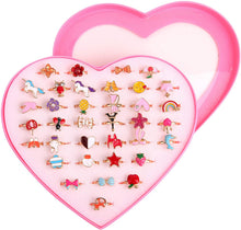 Carica l'immagine nel visualizzatore di Gallery, ZoneYan Anelli Bambina Regolabili 36 Pezzi Anelli per Bambini con Vetrina a Forma di Cuore Regolabili Anelli Gioielli