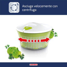 Carica l&#39;immagine nel visualizzatore di Gallery, Leifheit Salad Spinner Signature Contenitore A Centrifuga per Insalata, Acciaio Inossidabile, Verde, Grande