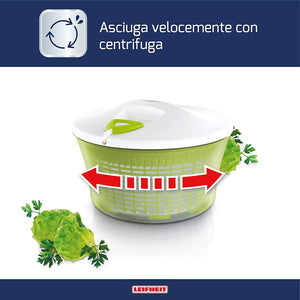 Leifheit Salad Spinner Signature Contenitore A Centrifuga per Insalata, Acciaio Inossidabile, Verde, Grande