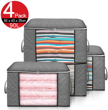 Carica l'immagine nel visualizzatore di Gallery, king do way 4PCS Custodia per Trapunte e Coperte, Porta Abiti Grande capacità con Manico Rinforzato, Organizzatore Pieghevole Traspirante con Cerniera in Acciaio Inossidabile 60x43x35 cm(Grigio)