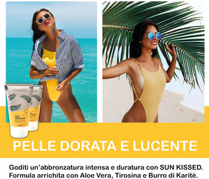 SUN KISSED. Crema abbronzante alla Tirosina | Con Aloe Vera e Burro di Karité | Abbronzatura omogenea e duratura | 150 ml