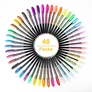 Set di 48 penne gel colorate - glitter, metallico, 48color-1,0mm, Multicolore - Ilgrandebazar