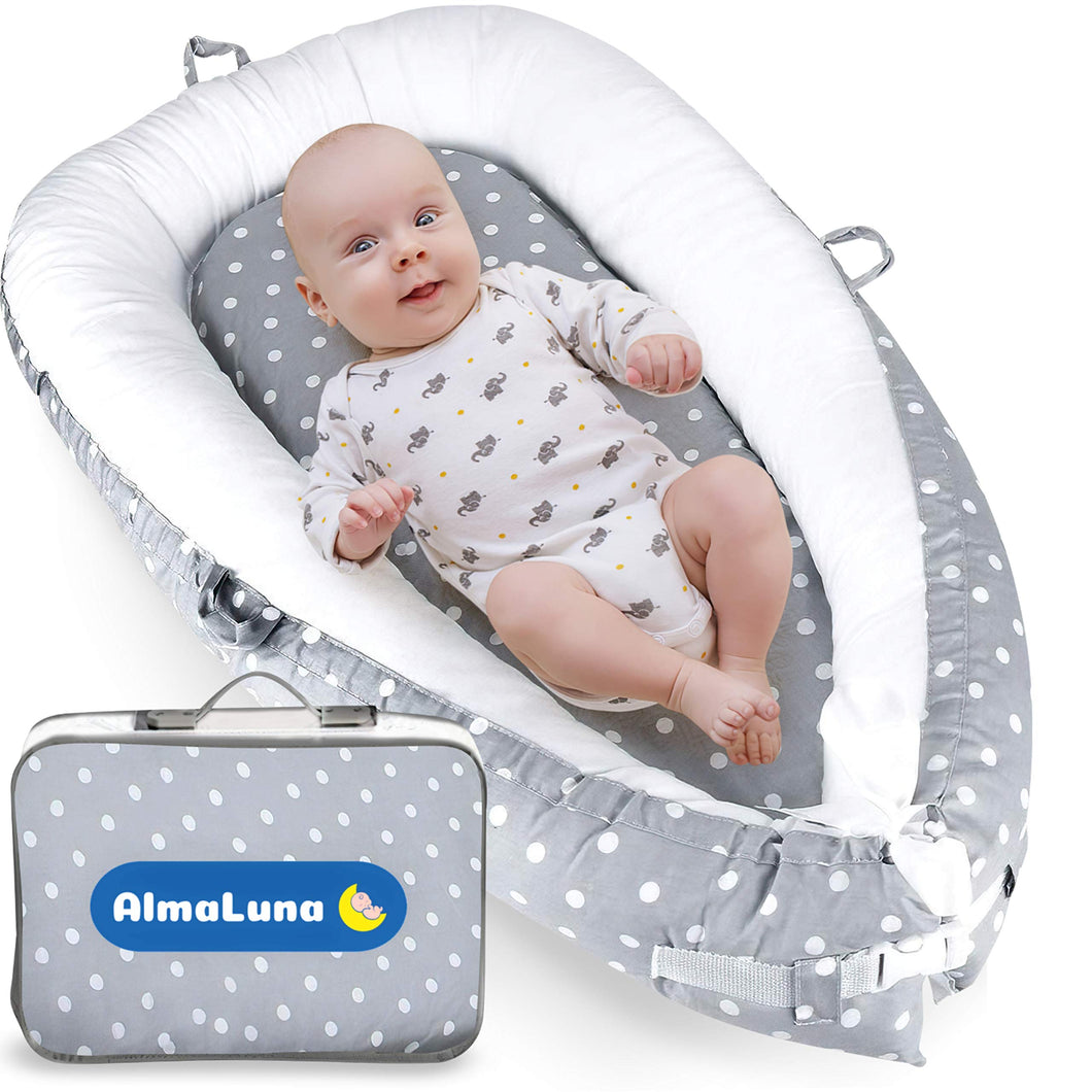 AlmaLuna | Riduttore Lettino Neonato - Riduttore Culla - 100% Cotone - Nido Da Viaggio - Lavabile In Lavatrice - Cuscino Sfoderabile