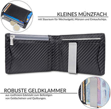 Carica l'immagine nel visualizzatore di Gallery, TRAVANDO Portafoglio Uomo con Clip per Contanti LONDON - 10 Tasche per la Carte - Porta carte di credito - Protezione RFID - Regalo perfetto per gli Uomini - Confezione Regalo (Carbon)